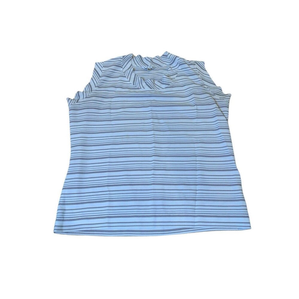CAbi Striped Madeline Blouse Mock Neck Style 236 Cap Sleeve Size L Career EUC